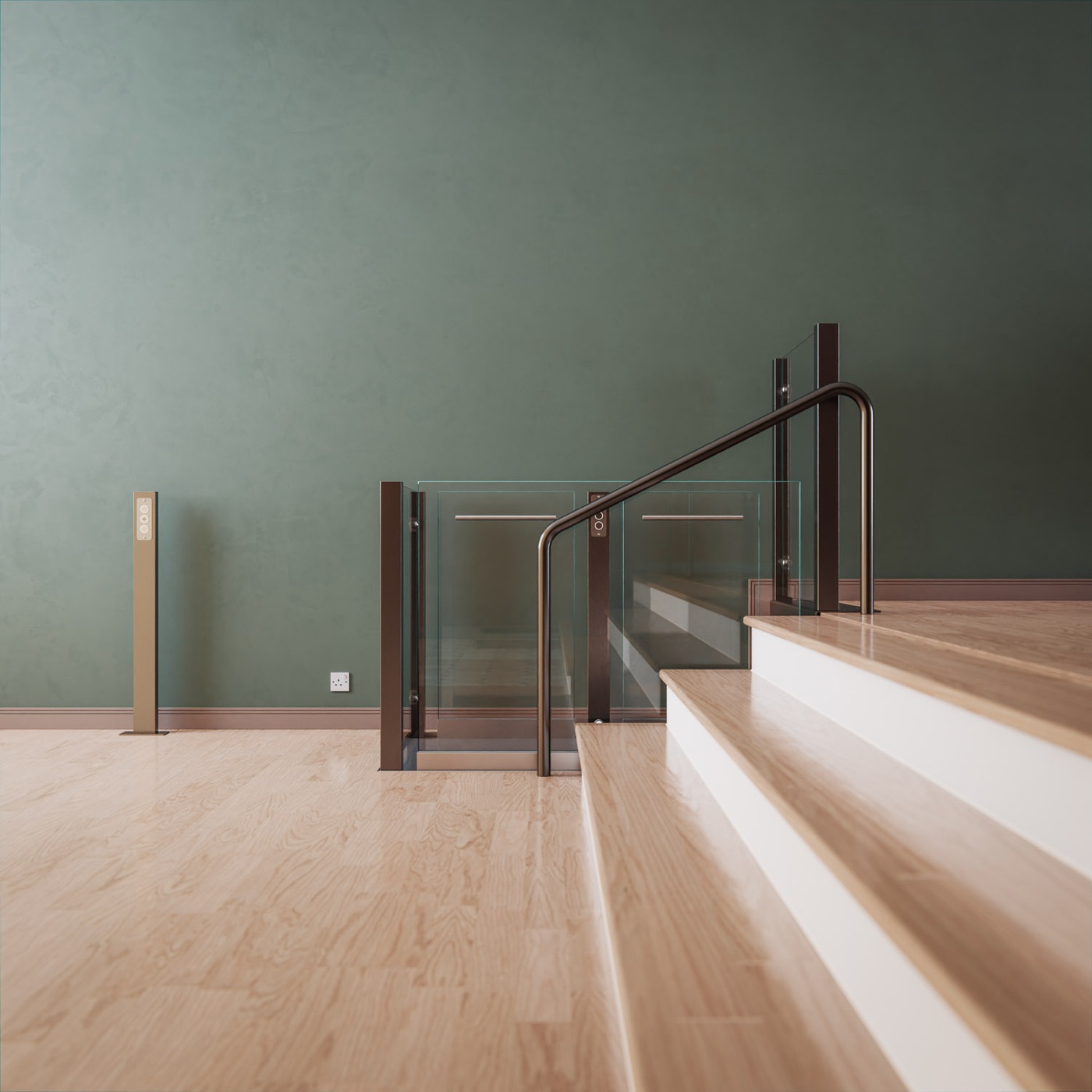 Step lift beside a short flight of stairs